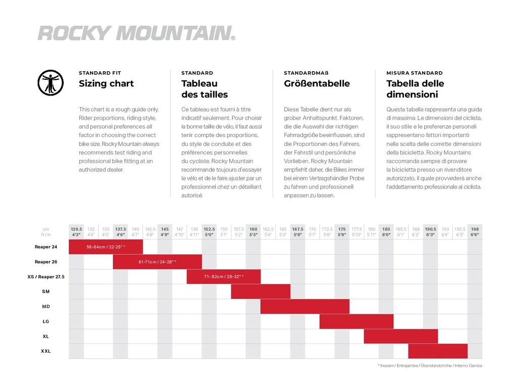 fat bike size chart